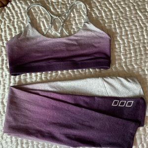 Lorna Jane plum Ombré sports bra and leggings.